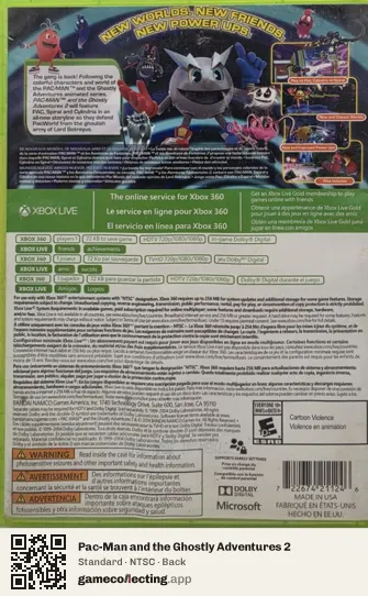 Pac-Man and the Ghostly Adventures 2 Xbox 360, NTSC box back