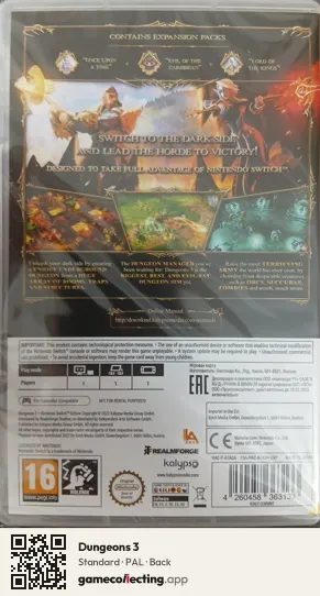 Dungeons 3 Nintendo Switch, PAL box back