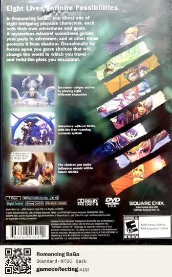 Romancing SaGa PlayStation 2, NTSC box back