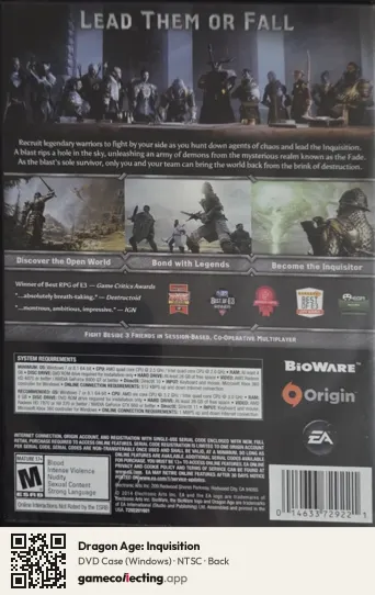 Dragon Age: Inquisition Computer, NTSC box back