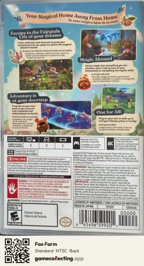 Fae Farm Nintendo Switch, NTSC box back