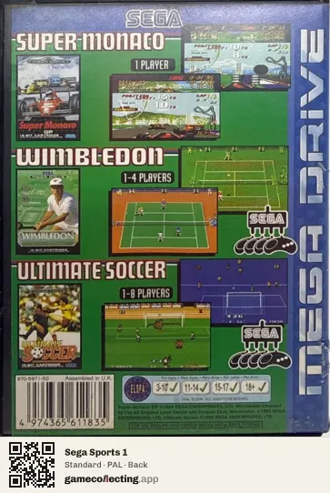Sega Sports 1 Sega Mega Drive / Genesis, PAL box back
