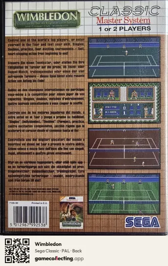 Wimbledon Sega Master System, PAL box back