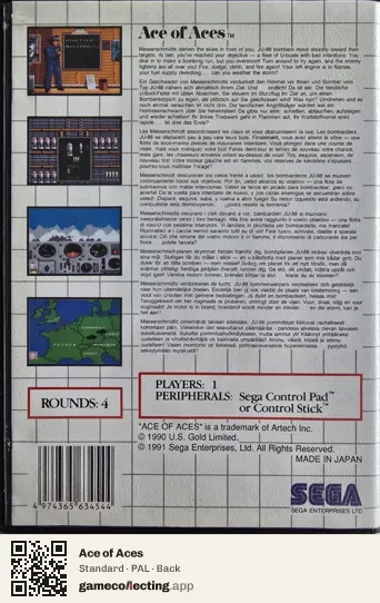 Ace of Aces Sega Master System, PAL box back