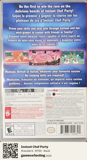 Instant Chef Party Nintendo Switch, NTSC box back