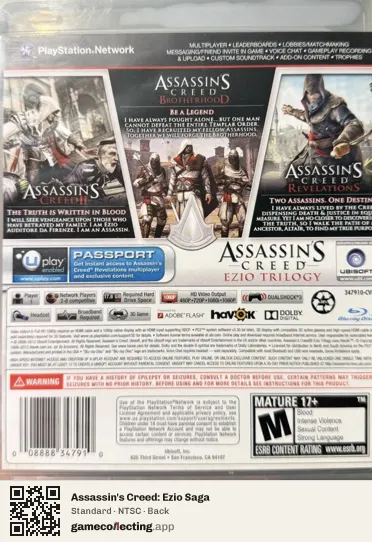 Assassin's Creed: Ezio Saga PlayStation 3, NTSC box back