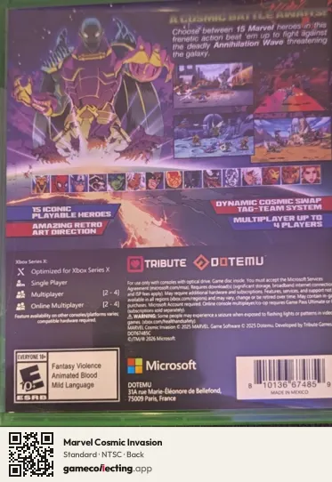 Marvel Cosmic Invasion Xbox Series X, NTSC box back