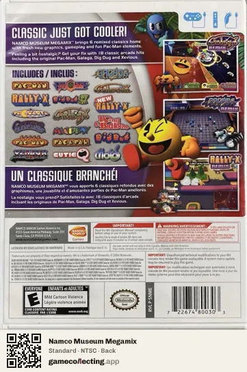 Namco Museum Megamix Nintendo Wii, NTSC box back