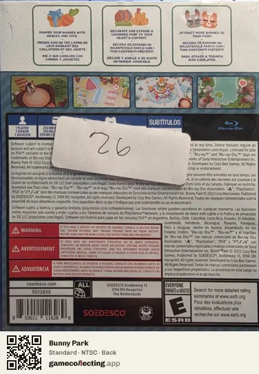 Bunny Park PlayStation 4, NTSC box back