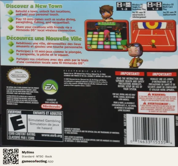 MySims Nintendo DS, NTSC box back