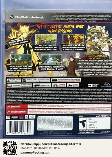 Naruto Shippuden: Ultimate Ninja Storm 3 PlayStation 3, Mexico box back