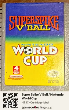 Super Spike V'Ball / Nintendo World Cup Nintendo Entertainment System, NTSC cartridge label