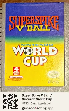 Super Spike V'Ball / Nintendo World Cup Nintendo Entertainment System, NTSC cartridge label