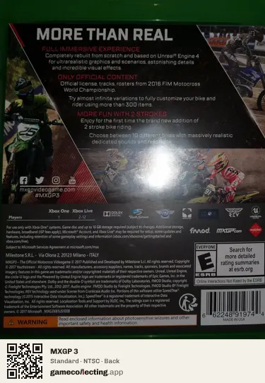 MXGP 3 Xbox One, NTSC box back