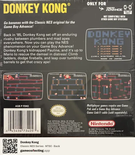 Donkey Kong Game Boy Advance, NTSC box back