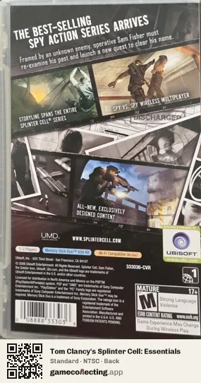 Tom Clancy's Splinter Cell: Essentials PlayStation Portable, NTSC box back