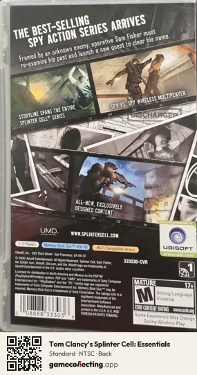 Tom Clancy's Splinter Cell: Essentials PlayStation Portable, NTSC box back