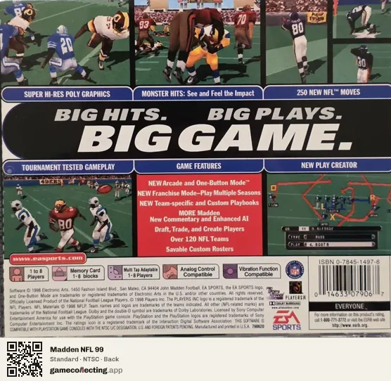 Madden NFL 99 PlayStation, NTSC box back