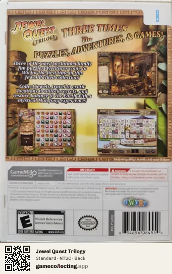 Jewel Quest Trilogy Nintendo Wii, NTSC box back