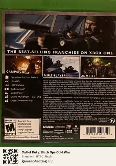 Call of Duty: Black Ops Cold War Xbox Series X, NTSC box back