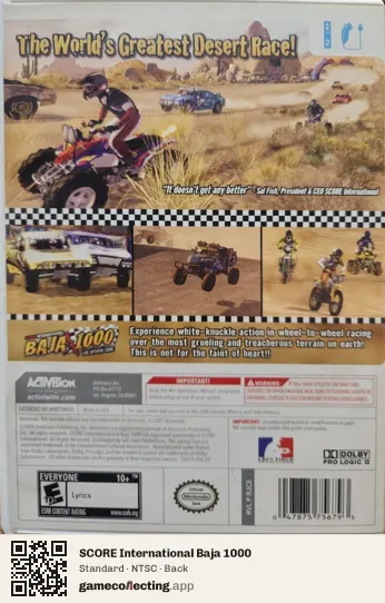 SCORE International Baja 1000 Nintendo Wii, NTSC box back