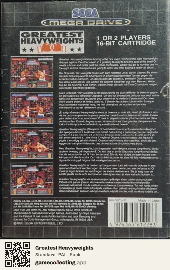 Greatest Heavyweights Sega Mega Drive / Genesis, PAL box back