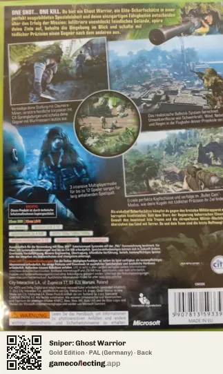 Sniper: Ghost Warrior Xbox 360, Germany box back