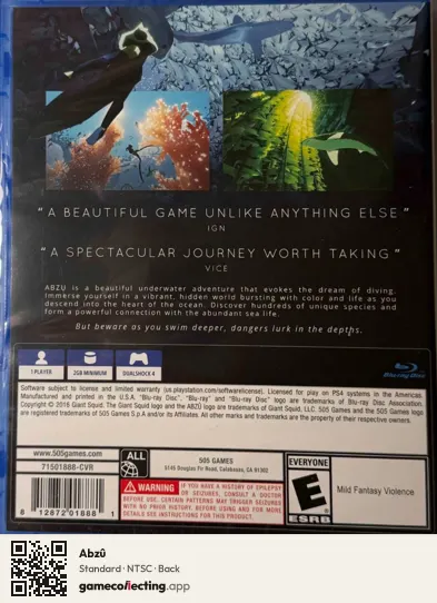 Abzû PlayStation 4, NTSC box back