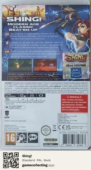 Shing! Nintendo Switch, PAL box back