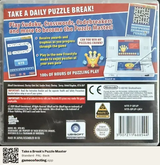Take a Break's Puzzle Master Nintendo DS, PAL box back