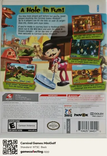 Carnival Games: MiniGolf Nintendo Wii, NTSC box back