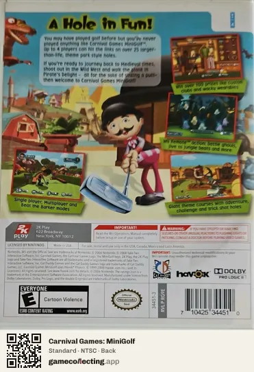 Carnival Games: MiniGolf Nintendo Wii, NTSC box back