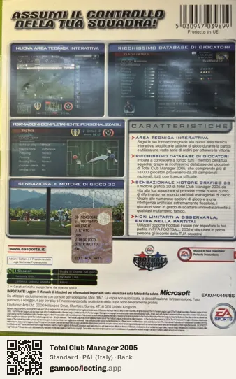 Total Club Manager 2005 Xbox, Italy box back
