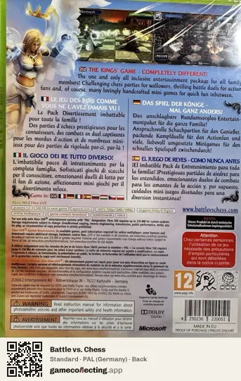 Battle vs. Chess Xbox 360, Germany box back