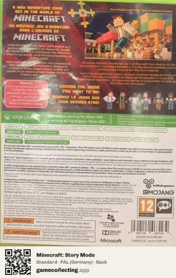 Minecraft: Story Mode Xbox 360, Germany box back