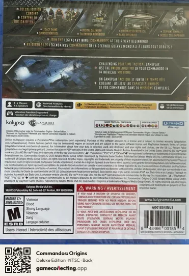 Commandos: Origins PlayStation 5, NTSC box back