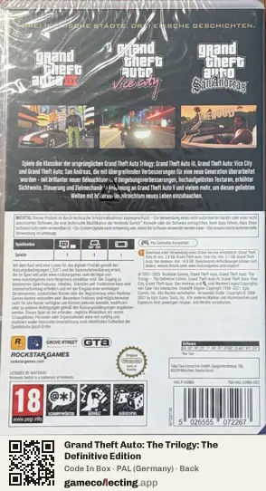 Grand Theft Auto: The Trilogy: The Definitive Edition Nintendo Switch, Germany box back