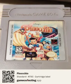 Pinocchio Game Boy, NTSC cartridge label