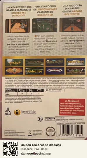 Golden Tee Arcade Classics Nintendo Switch, PAL box back