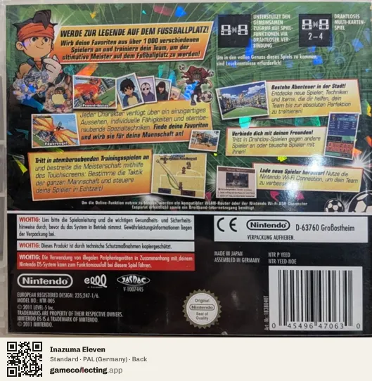 Inazuma Eleven Nintendo DS, Germany box back