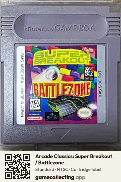 Arcade Classics: Super Breakout / Battlezone Game Boy, NTSC cartridge label