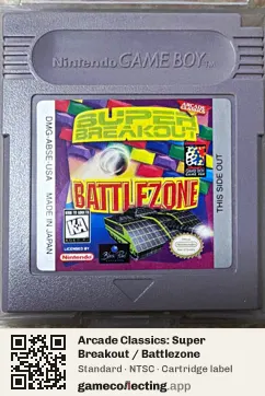 Arcade Classics: Super Breakout / Battlezone Game Boy, NTSC cartridge label