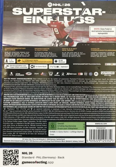 NHL 26 PlayStation 5, Germany box back