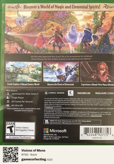 Visions of Mana Xbox Series X, NTSC box back