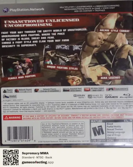 Supremacy MMA PlayStation 3, NTSC box back