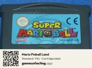 Mario Pinball Land Game Boy Advance, PAL cartridge label