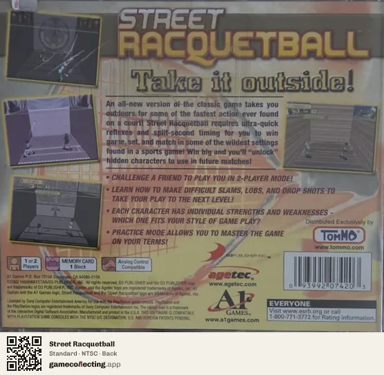 Street Racquetball PlayStation, NTSC box back