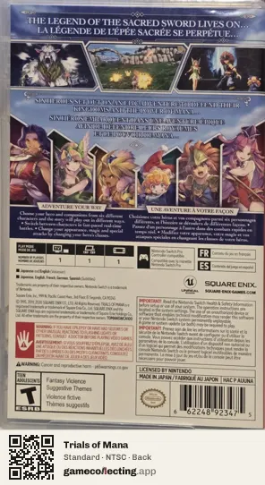 Trials of Mana Nintendo Switch, NTSC box back