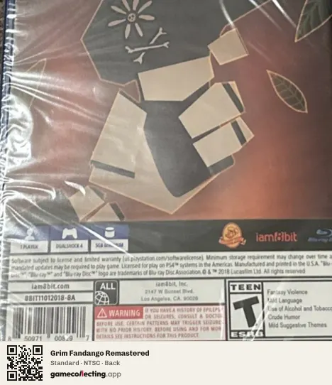 Grim Fandango Remastered PlayStation 4, NTSC box back