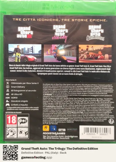 Grand Theft Auto: The Trilogy: The Definitive Edition Xbox Series X, Italy box back